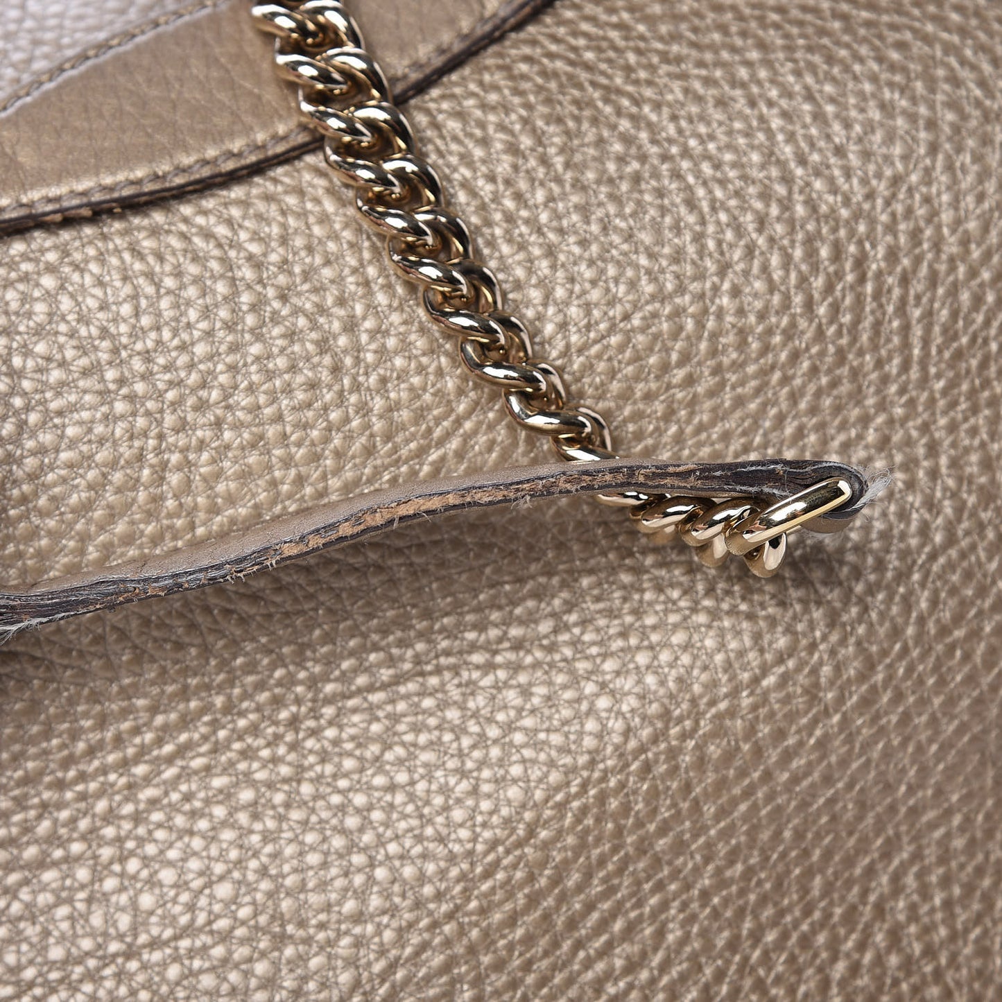 Metallic Pebbled Calfskin Medium Soho Chain Shoulder Bag Golden Beige