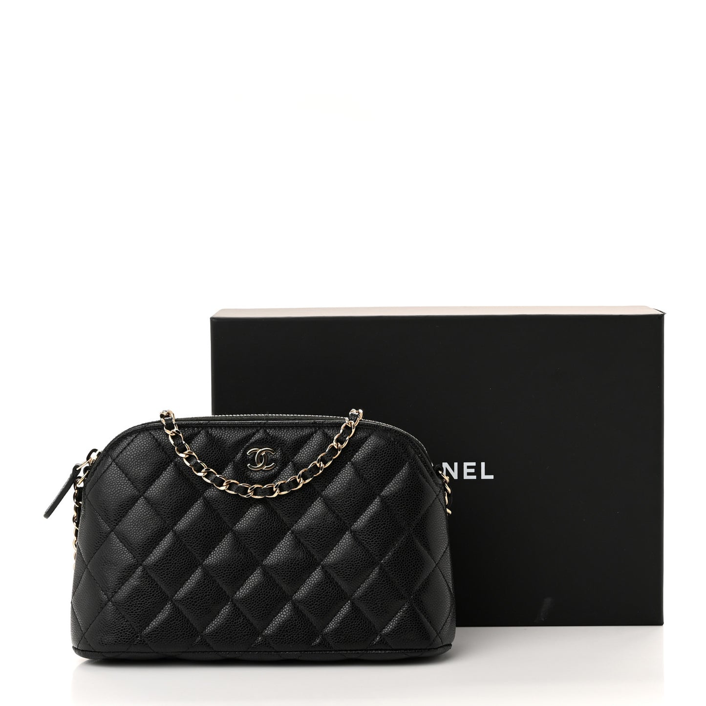 Caviar Quilted Classic Clutch With Chain Black