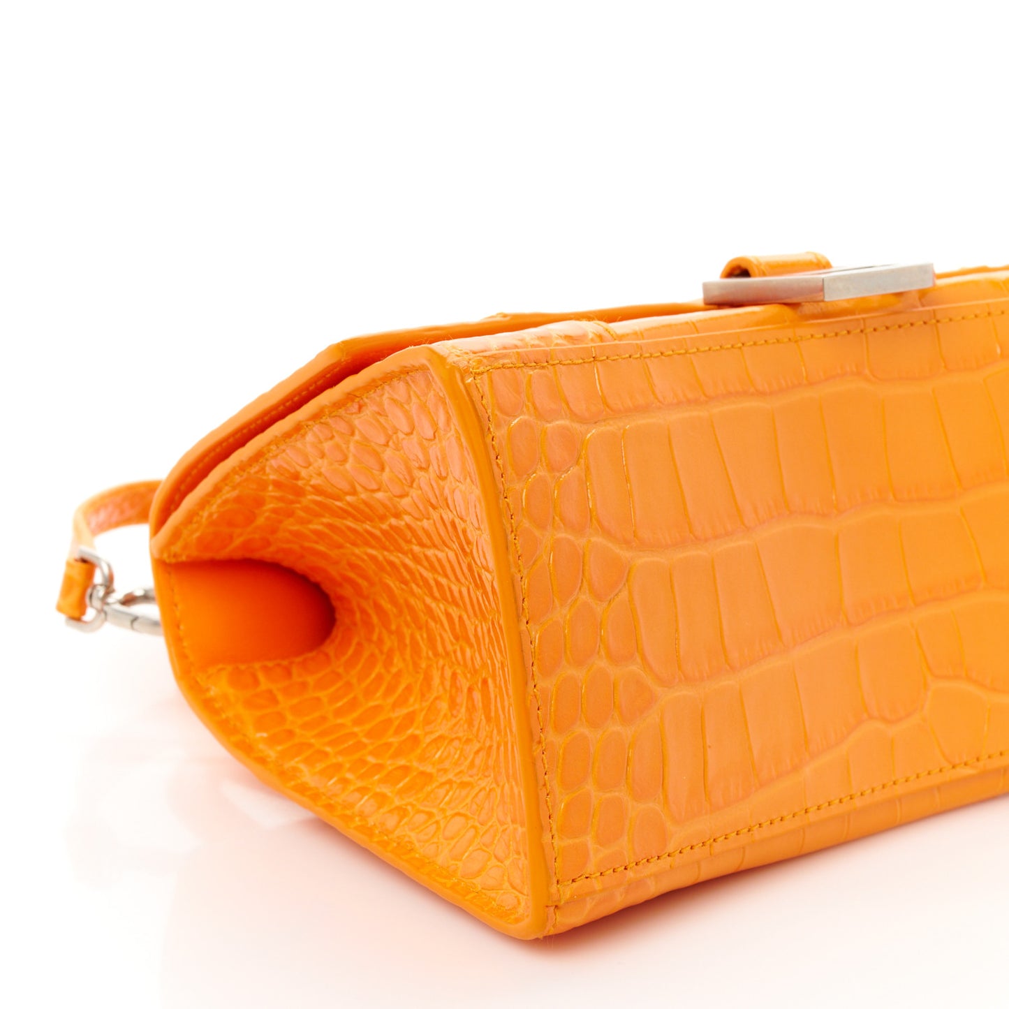 Shiny Calfskin Crocodile Embossed Small Hourglass Top Handle Bag Pop Orange