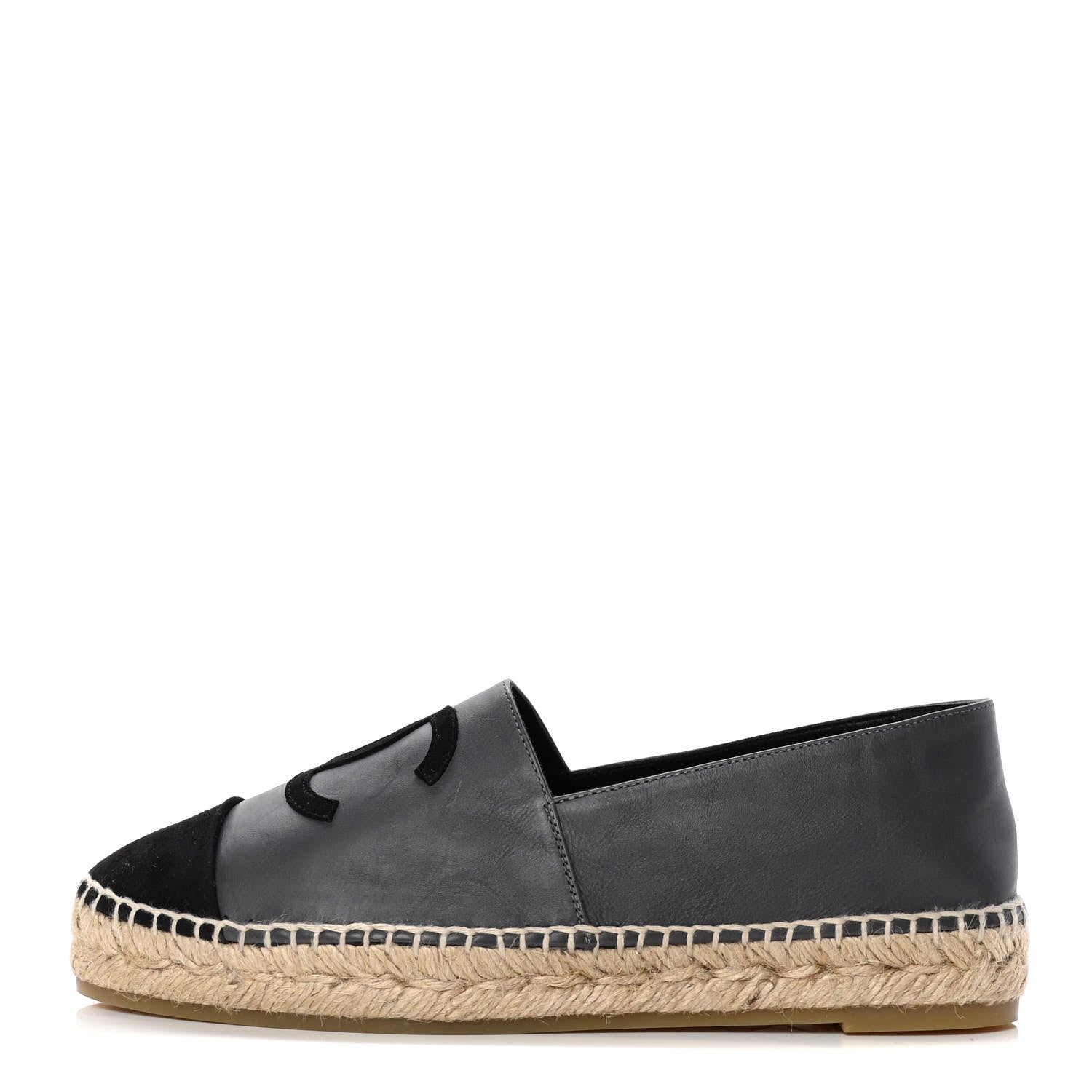 Chanel Calfskin Kid Suede CC Espadrilles 39 Dark Gray Black 1 of 9