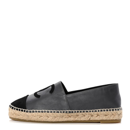 Chanel Calfskin Kid Suede CC Espadrilles 39 Dark Gray Black 1 of 9