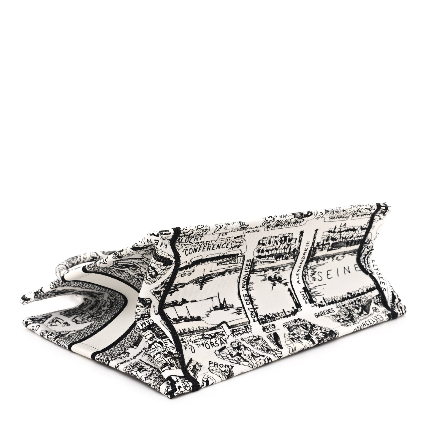 Canvas Embroidered Medium Plan De Paris Book Tote White Black