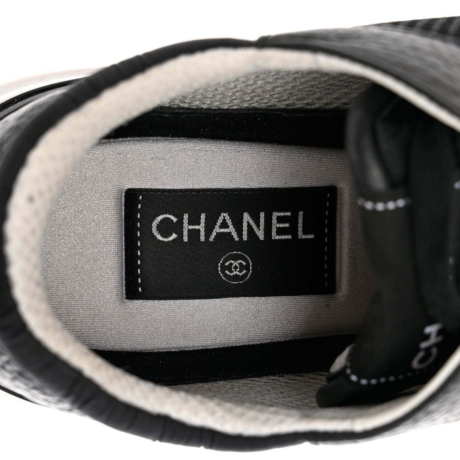 Chanel Calfskin Mesh Lycra Suede Womens Logo Sneakers 38.5 Black 7 of 8