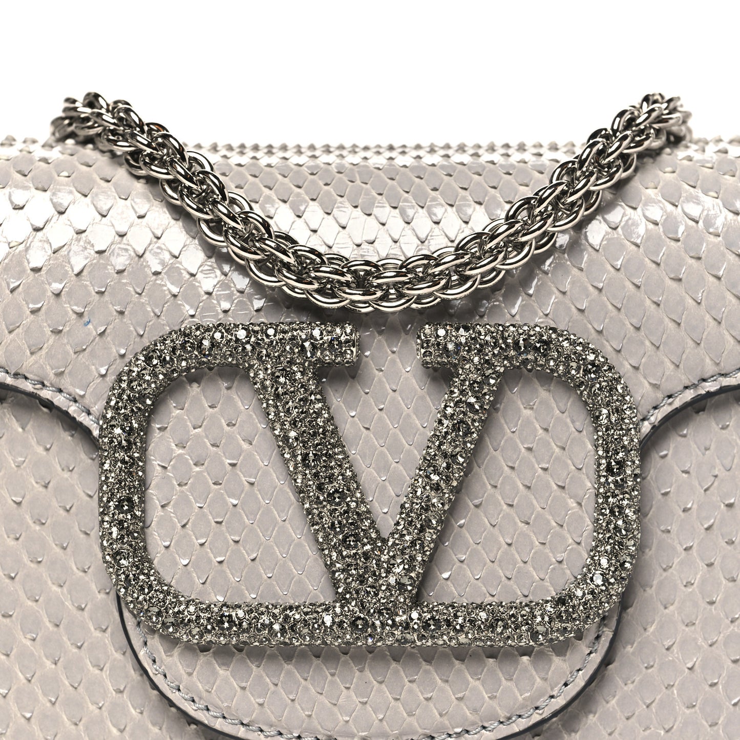 Snakeskin Crystal Vlogo Small Loco Shoulder Bag Grey