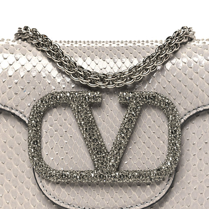Valentino Garavani Snakeskin Crystal Vlogo Small Loco Shoulder Bag Grey 7 of 9