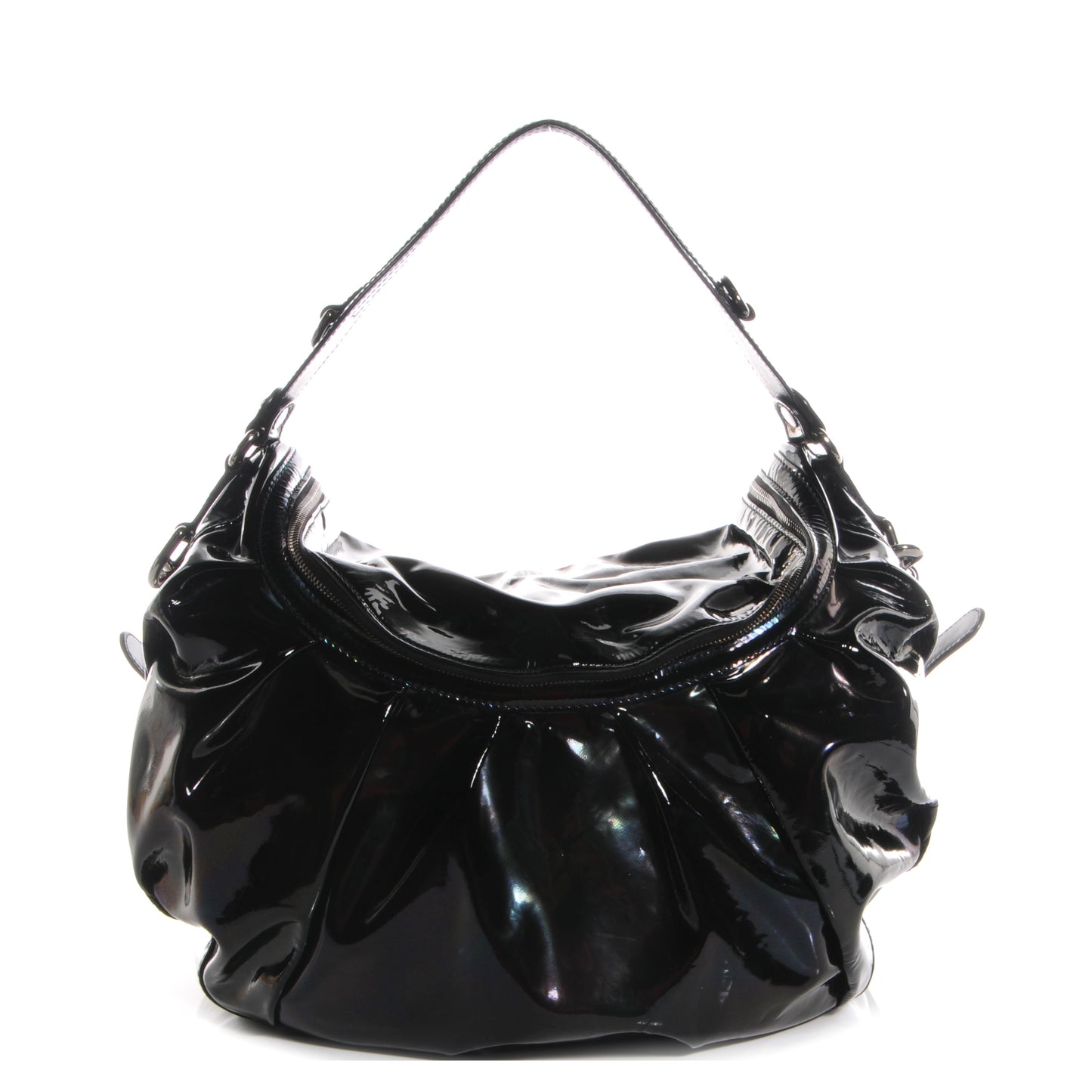Iridescent Patent Medium Icon Bit Shoulder Bag Black