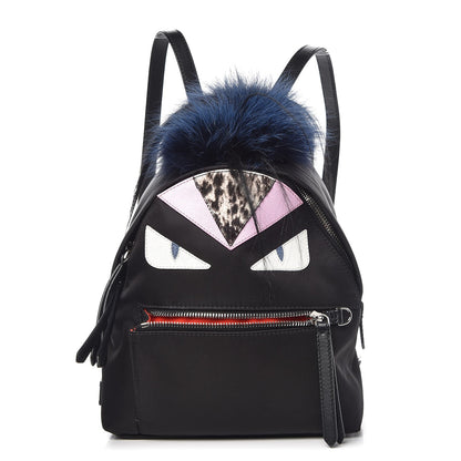 Fendi Nylon Vitello Fox Goat Fur Monster Eyes Mini Backpack Black Multicolor Sky 1 of 7