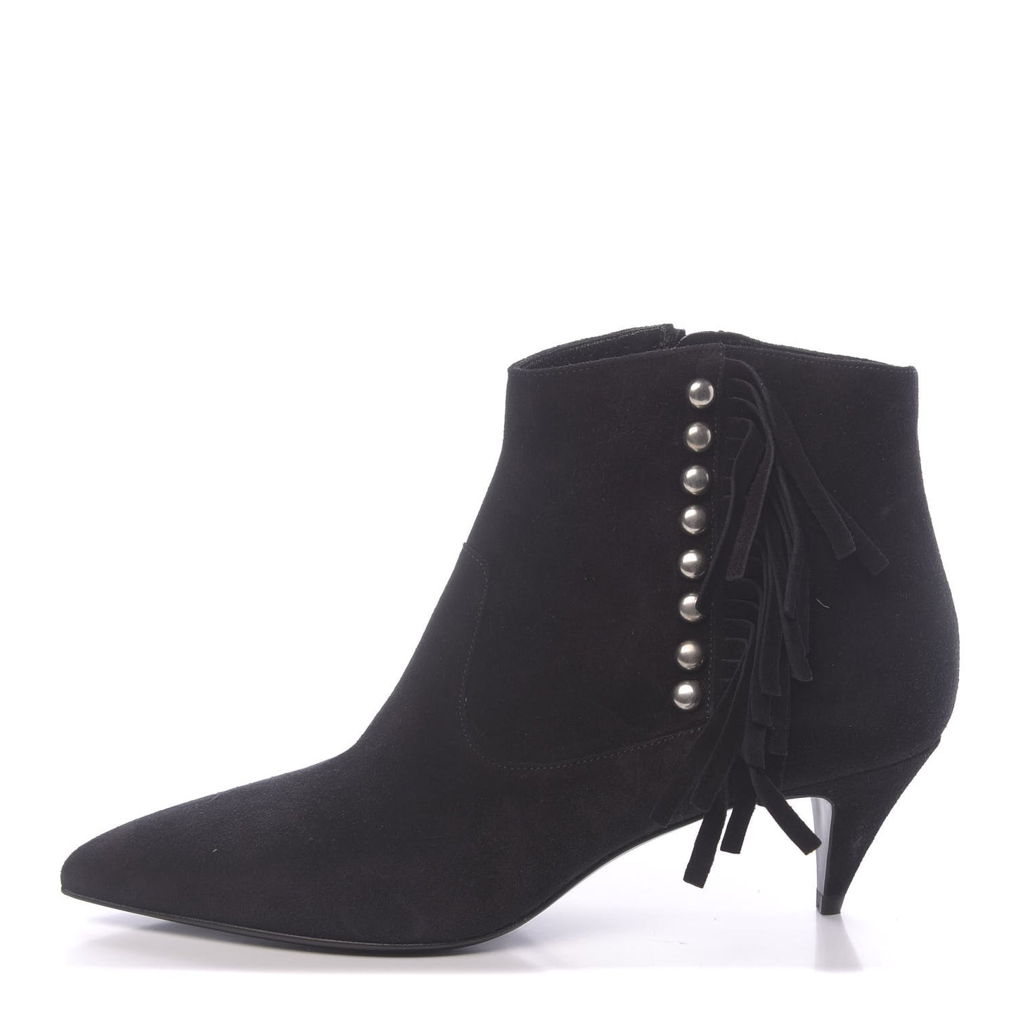 Suede Fringe Cat Ankle Boots 38 Black