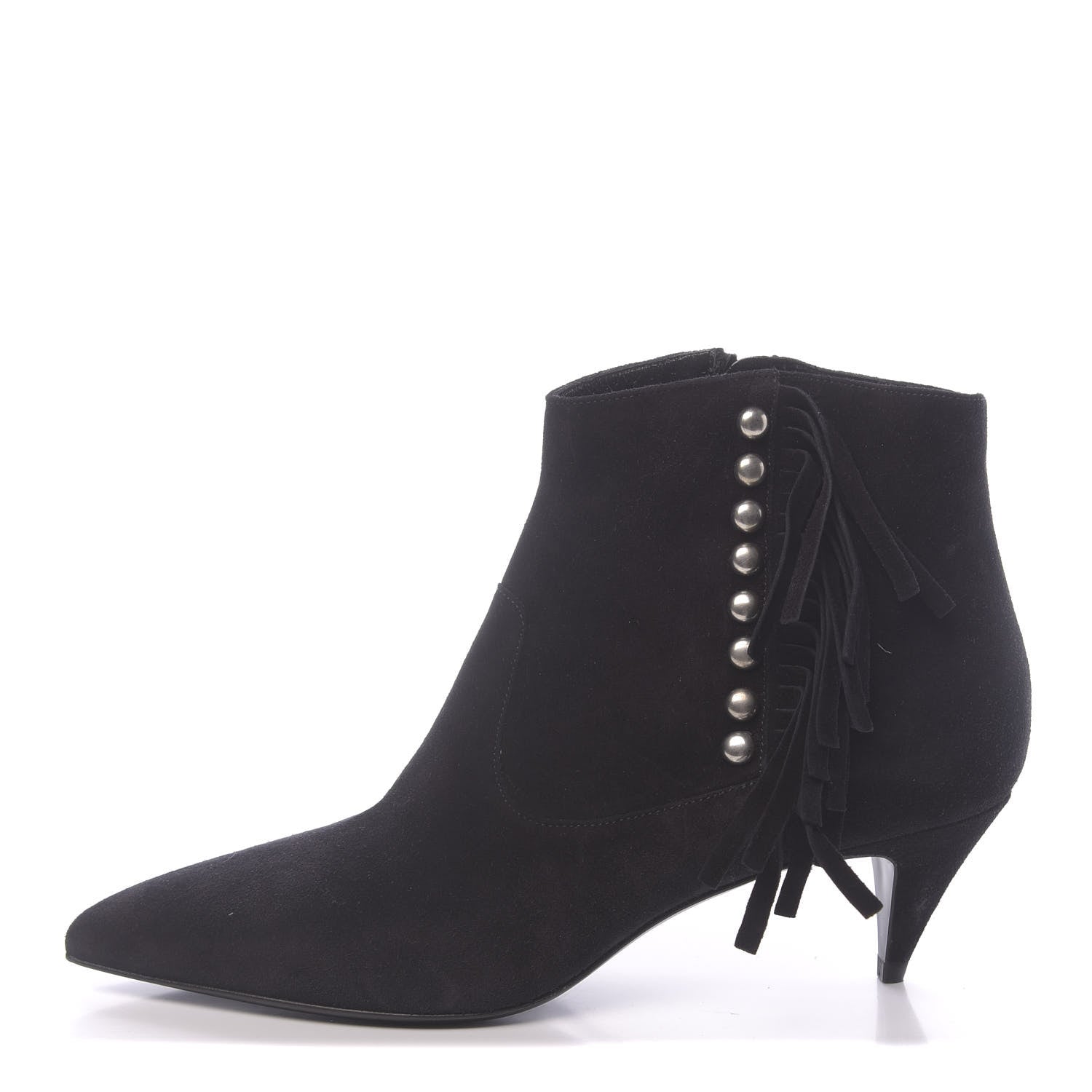 Saint Laurent Suede Fringe Cat Ankle Boots 38 Black 1 of 8