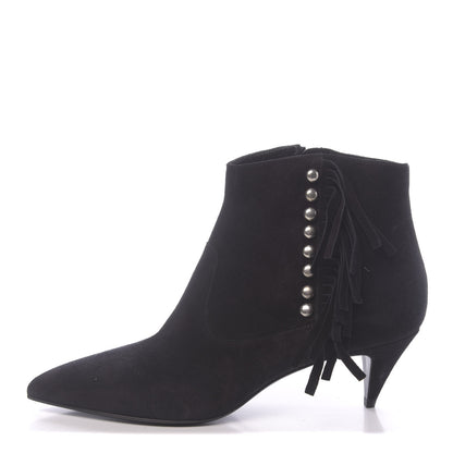 Saint Laurent Suede Fringe Cat Ankle Boots 38 Black 1 of 8