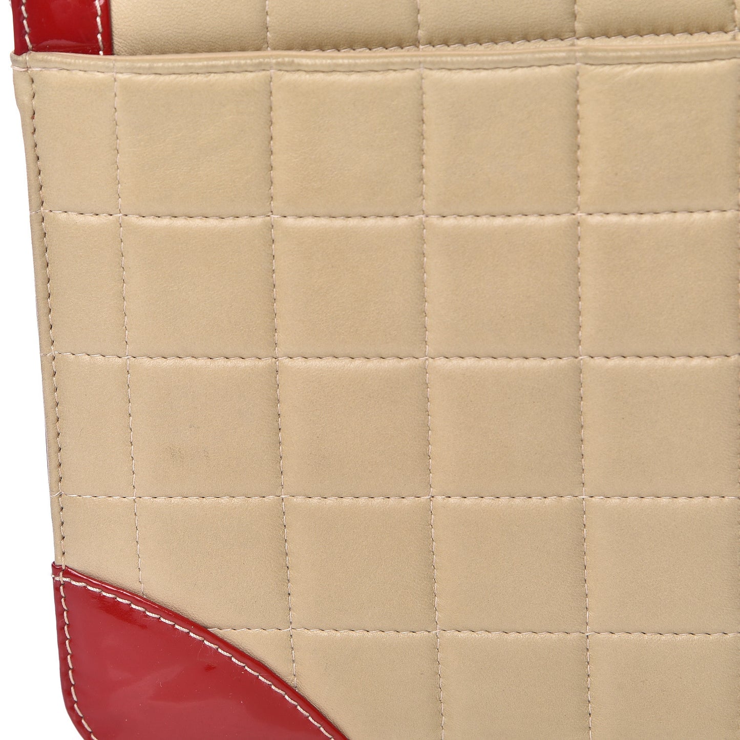 Lambskin Patent Chocolate Bar Flap Beige Red
