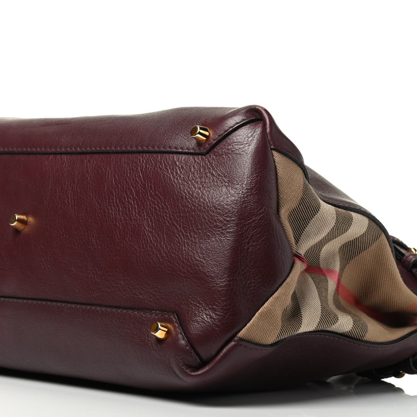 Smooth Calfskin House Check Medium Banner Tote Deep Claret