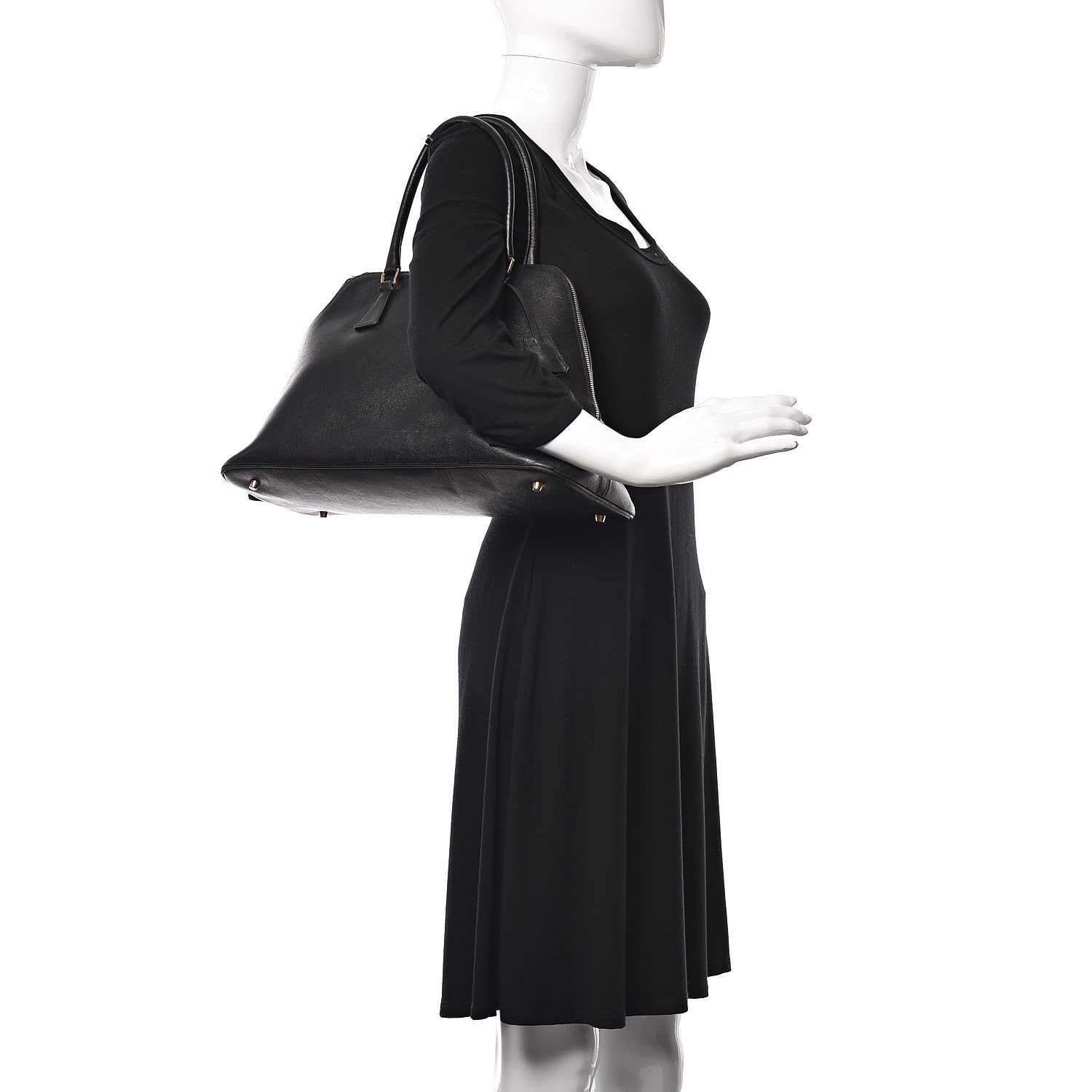 Prada Saffiano Top Handle Dome Satchel Black 2 of 18