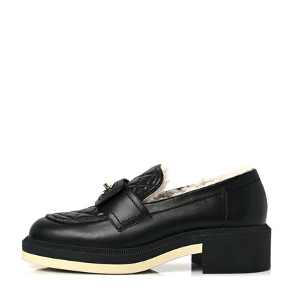 Chanel Lambskin Shearling Quilted CC Turnlock Loafers 40 Black 1 of 8