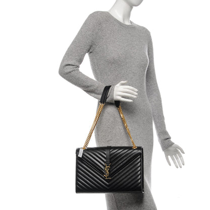 Saint Laurent Grain De Poudre Matelasse Chevron Large Monogram Satchel Black 2 of 7