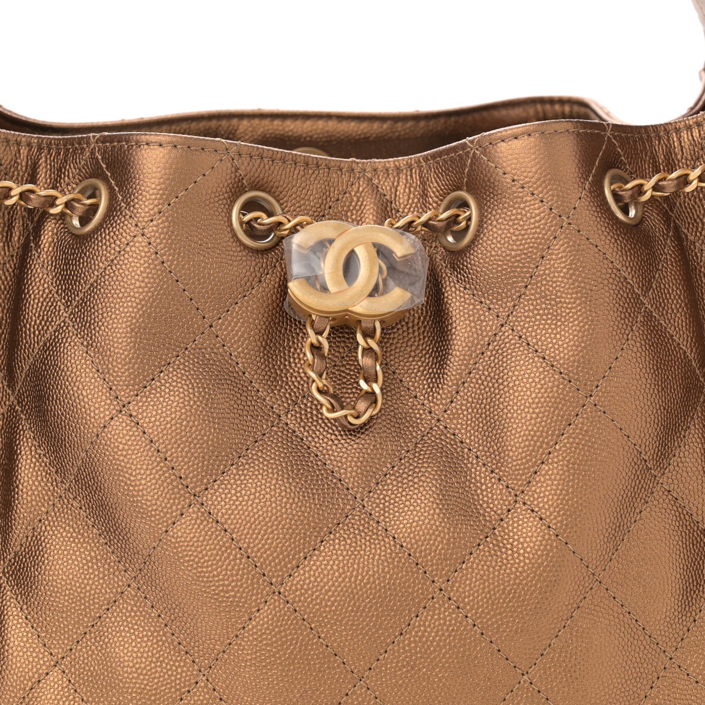 Metallic Caviar Quilted Small Chanel 25 Handbag Bronze