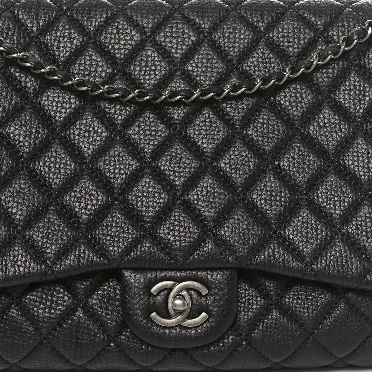Grained Calfskin Quilted Small XXL Travel Flap Bag Black