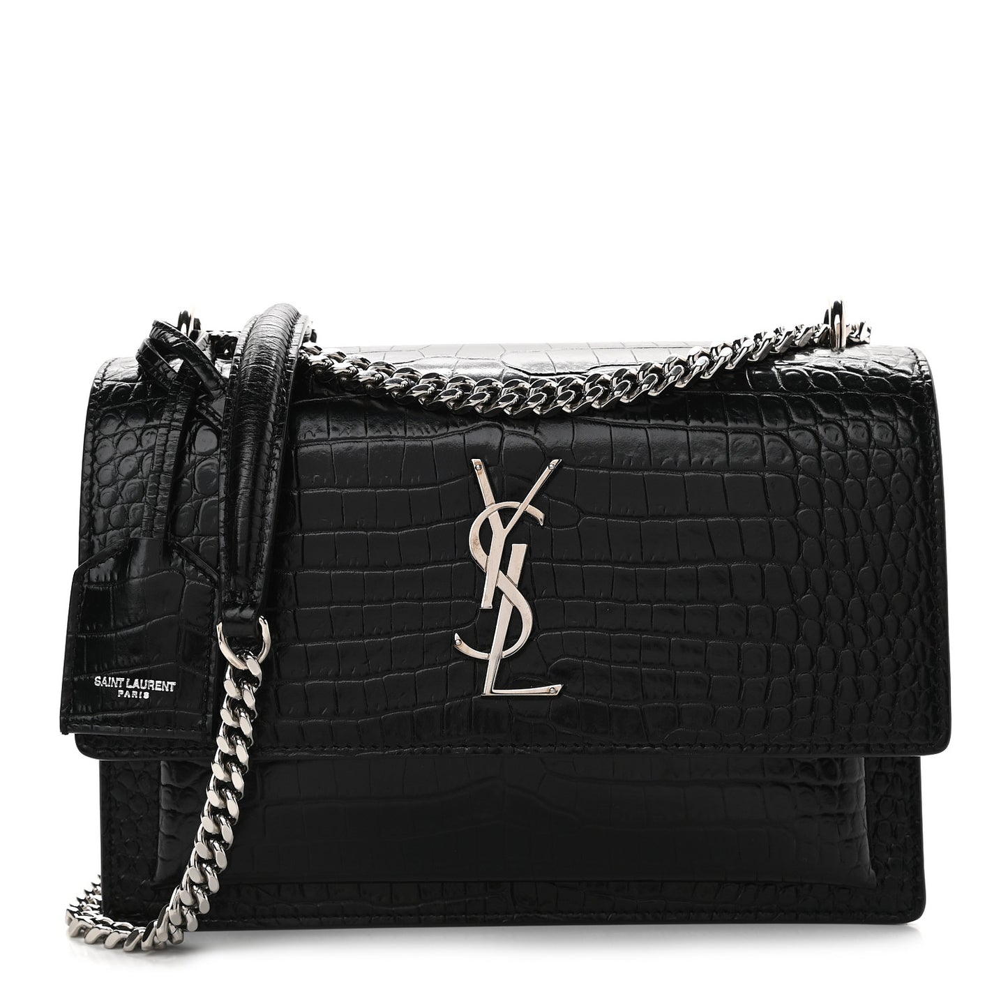 Calfskin Crocodile Embossed Medium Monogram Sunset Black