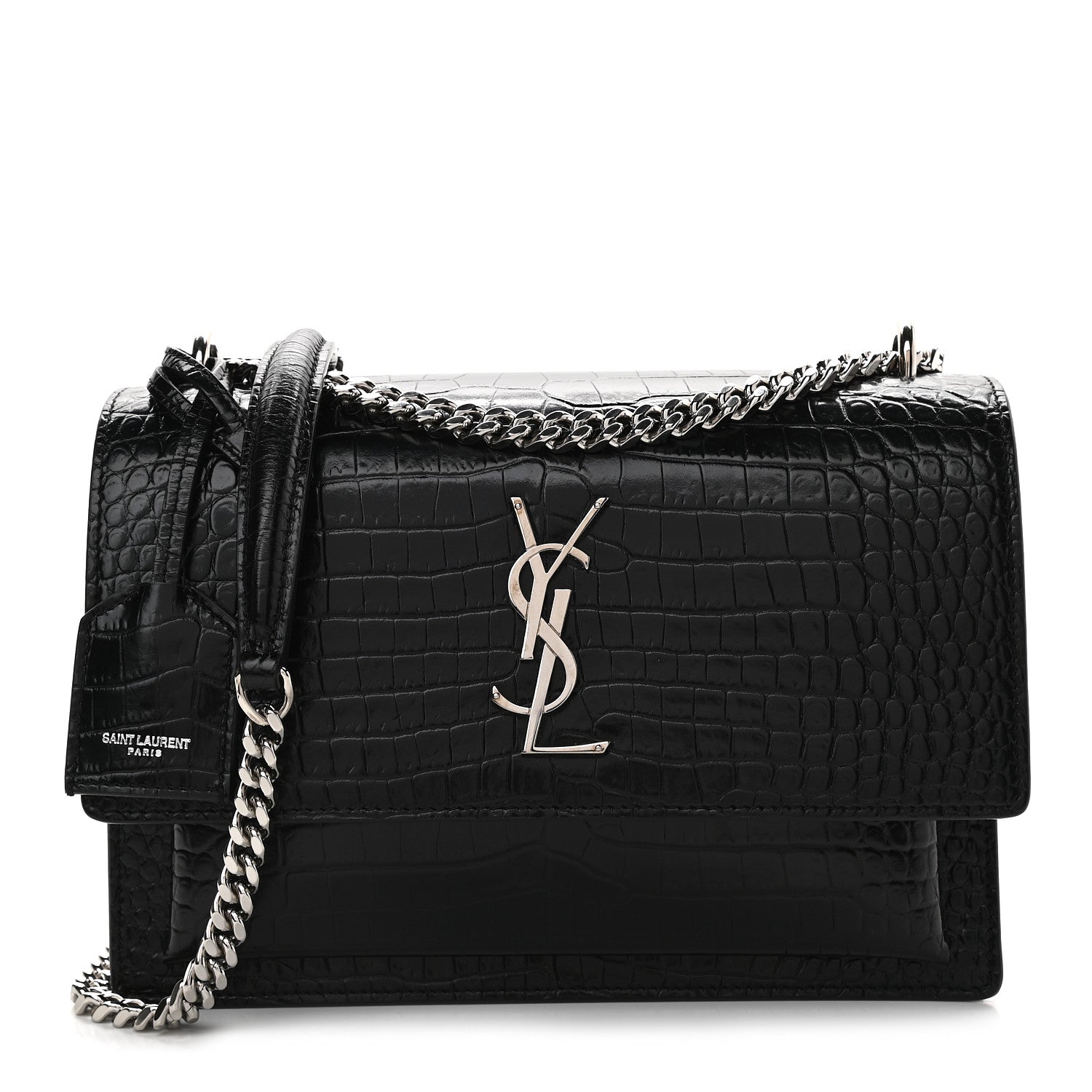 Saint Laurent Calfskin Crocodile Embossed Medium Monogram Sunset Black 1 of 8