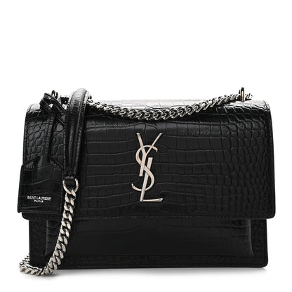 Saint Laurent Calfskin Crocodile Embossed Medium Monogram Sunset Black 1 of 8