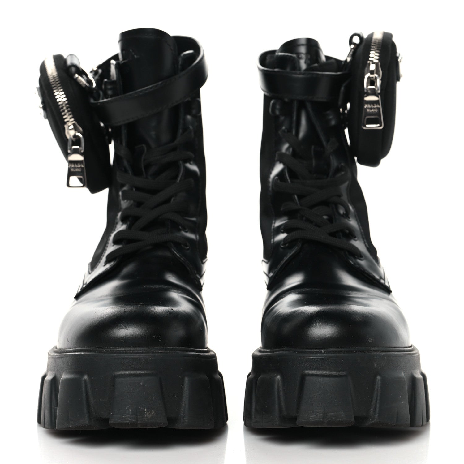 Prada Spazzolato Rois Nylon Metal Triangle Logo Monolith Pouch Pocket 55mm Boots 39 Black 2 of 8