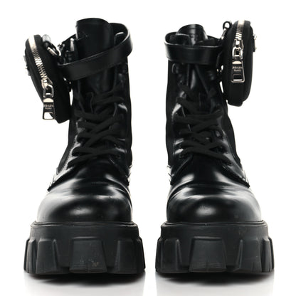 Prada Spazzolato Rois Nylon Metal Triangle Logo Monolith Pouch Pocket 55mm Boots 39 Black 2 of 8