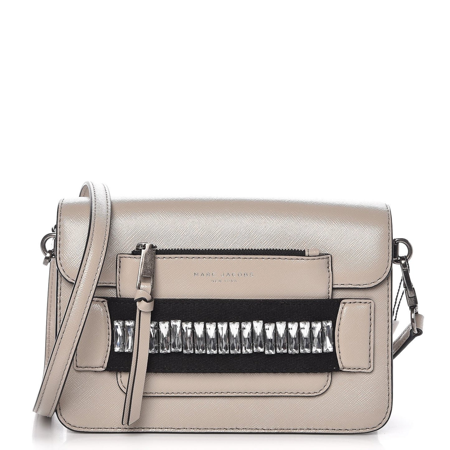 Saffiano Crystal Embellished Medium Madison Flap Crossbody Bag Pebble Multi