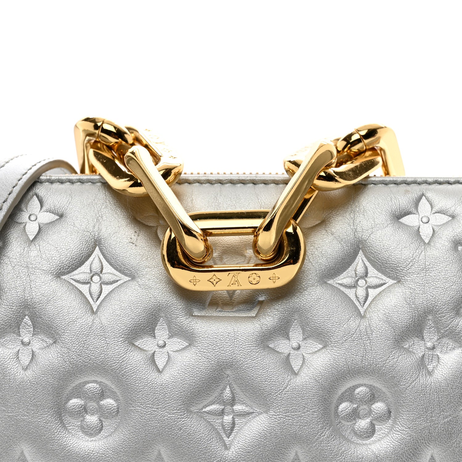Louis Vuitton Lambskin Embossed Monogram Coussin BB Silver 5 of 10