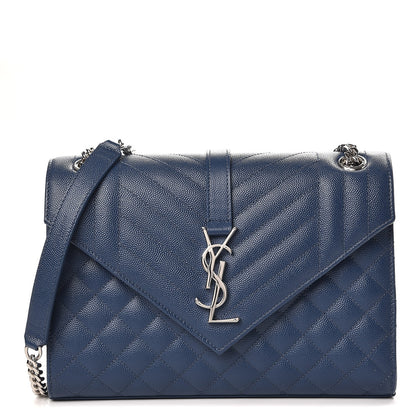 Saint Laurent Grain De Poudre Textured Mixed Matelasse Triquilt Medium Monogram Satchel Denim 1 of 8