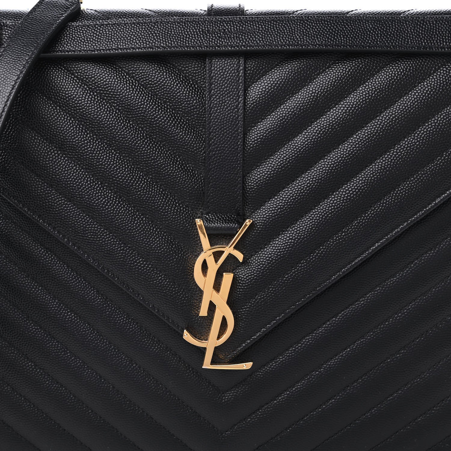 Saint Laurent Grain De Poudre Matelasse Chevron Large Monogram Satchel Black 10 of 11