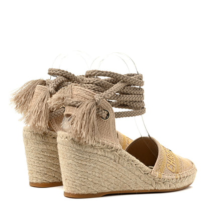 Christian Dior Canvas Embroidered Granville Ankle Tie Espadrille Wedges 37 Cream 7 of 22
