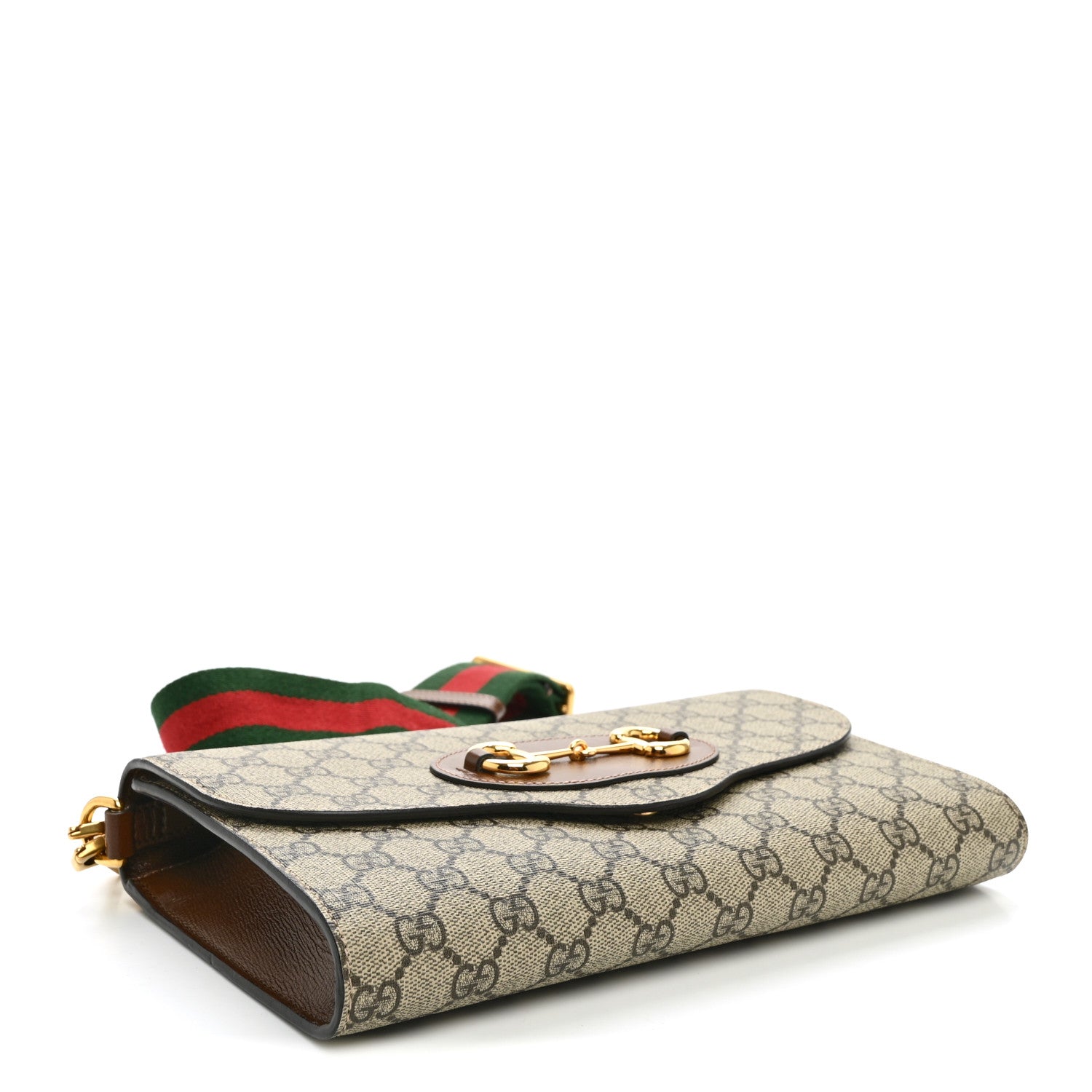 Gucci GG Supreme Monogram Azalea Calfskin Web Small Horsebit 1955 Crossbody Bag Beige Ebony Brown Sugar 4 of 10