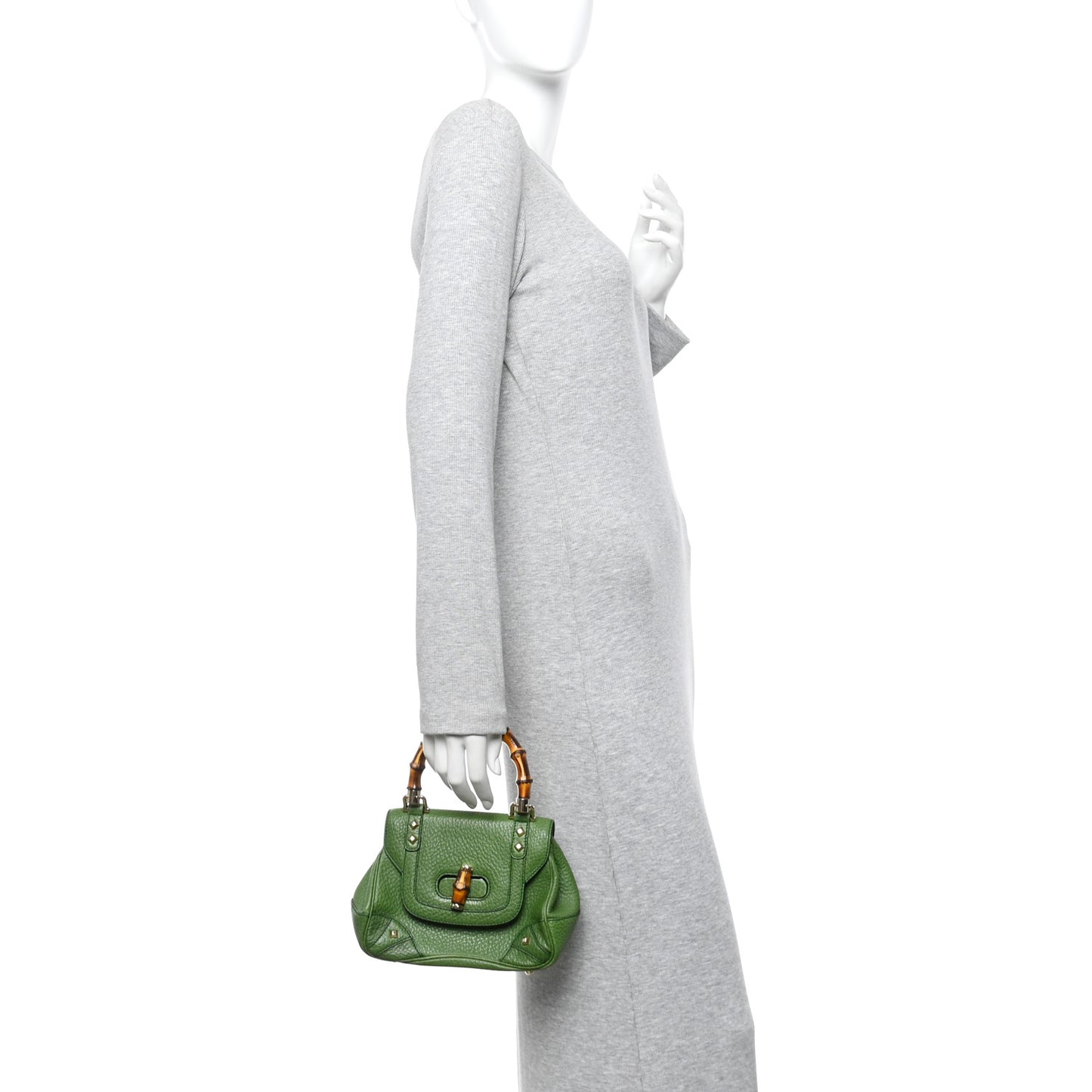 Calfskin Bamboo Top Handle Bag Green