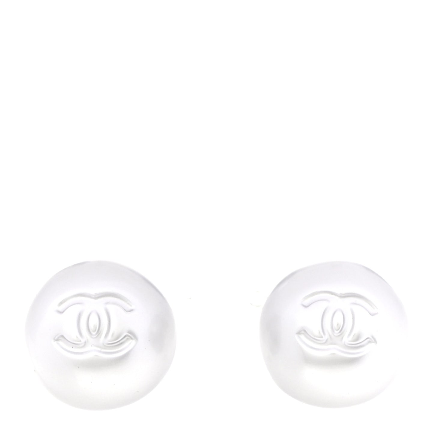 Resin Metal CC Stud Earrings Silver Pearly White