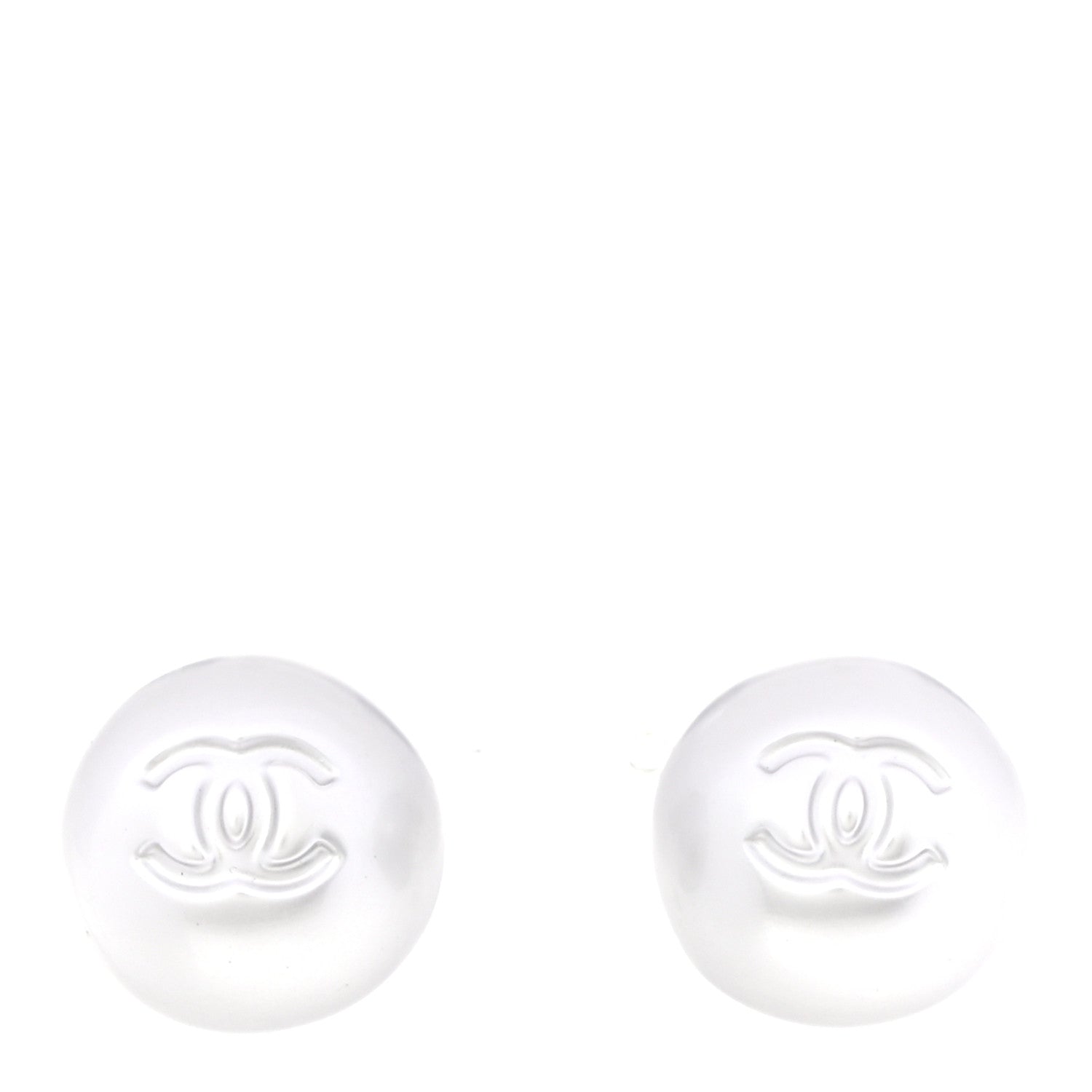 Chanel Resin Metal CC Stud Earrings Silver Pearly White 1 of 5
