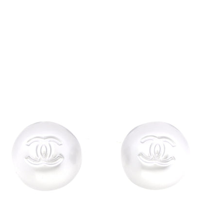 Chanel Resin Metal CC Stud Earrings Silver Pearly White 1 of 5