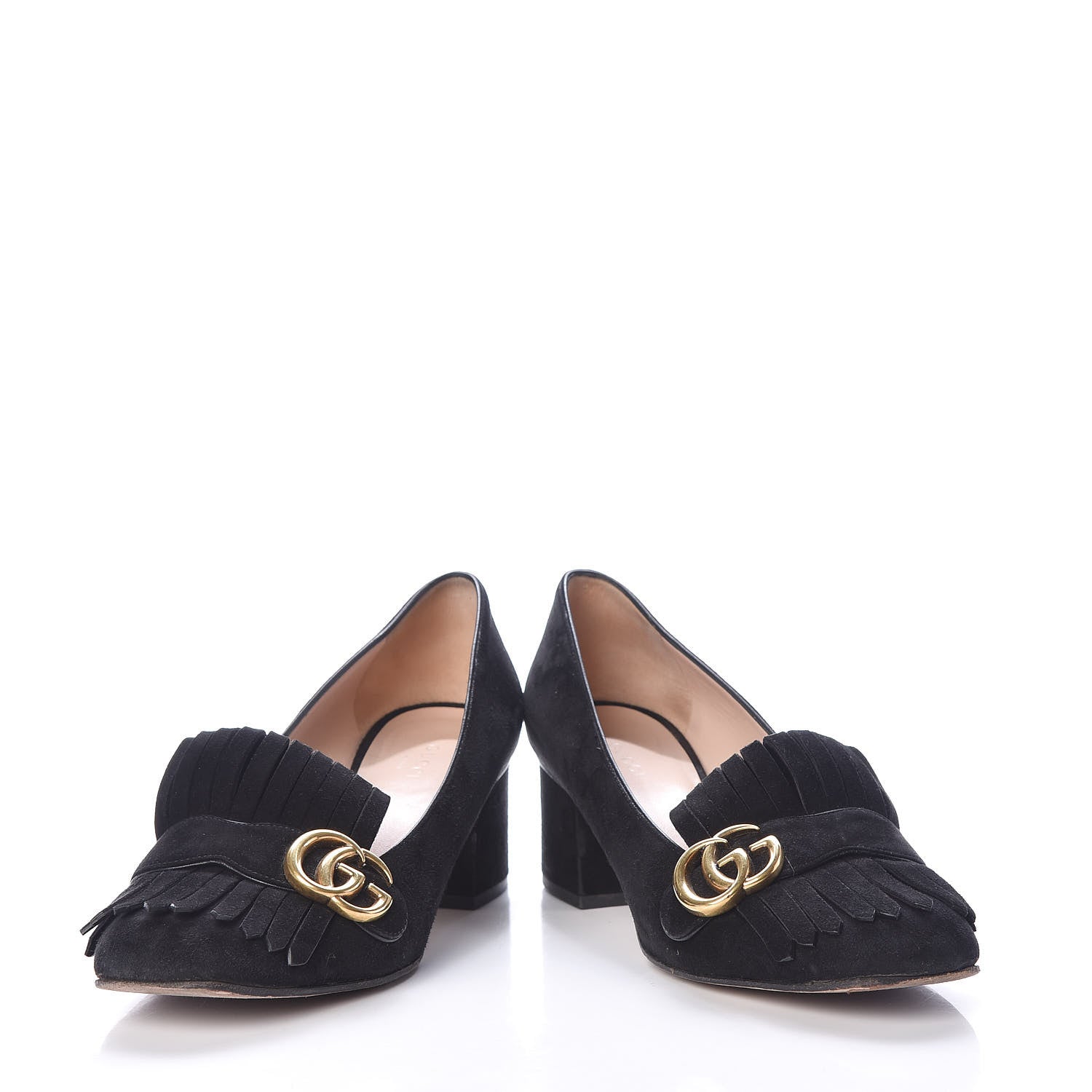 Gucci Kid Scamosciato GG Marmont Fringe 50mm Loafer Pumps 39 Black 6 of 9