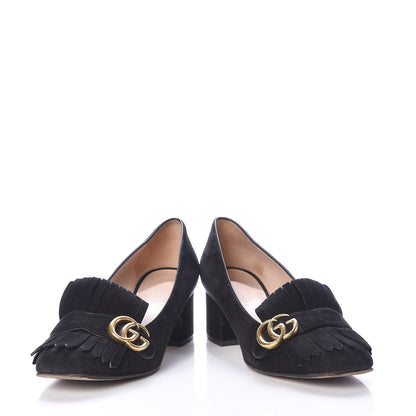 Gucci Kid Scamosciato GG Marmont Fringe 50mm Loafer Pumps 39 Black 6 of 9