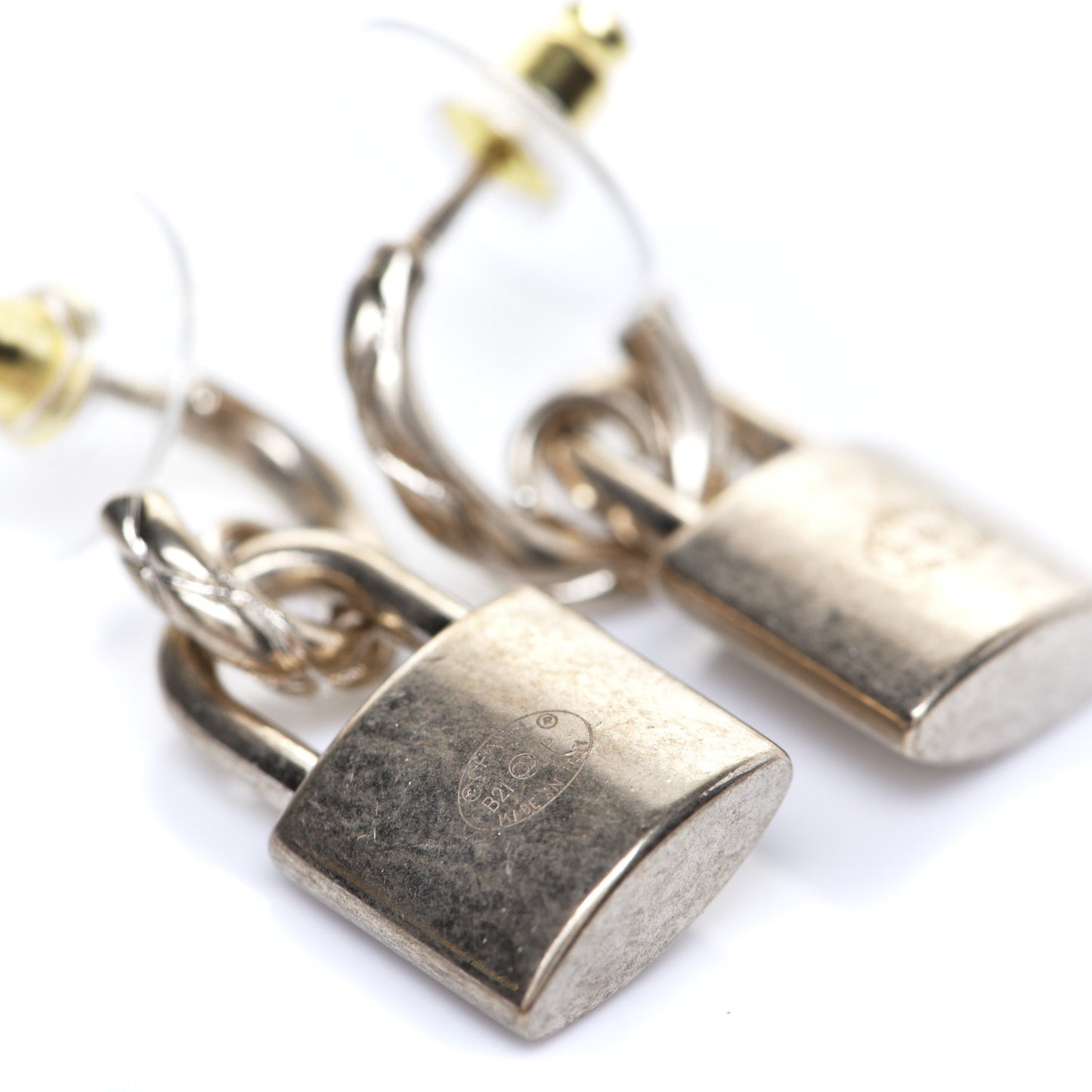 Metal Lock Drop Earrings Light Gold