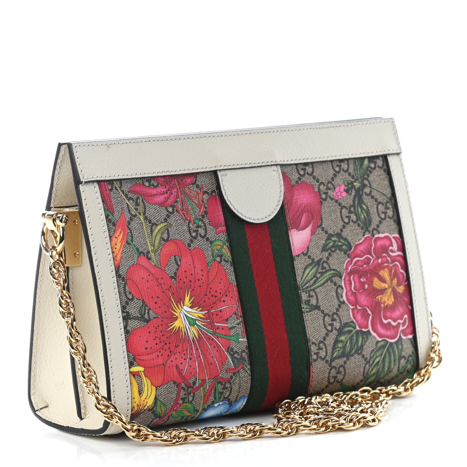 Gucci GG Supreme Monogram Flora Web Small Ophidia Chain Shoulder Bag White 2 of 6
