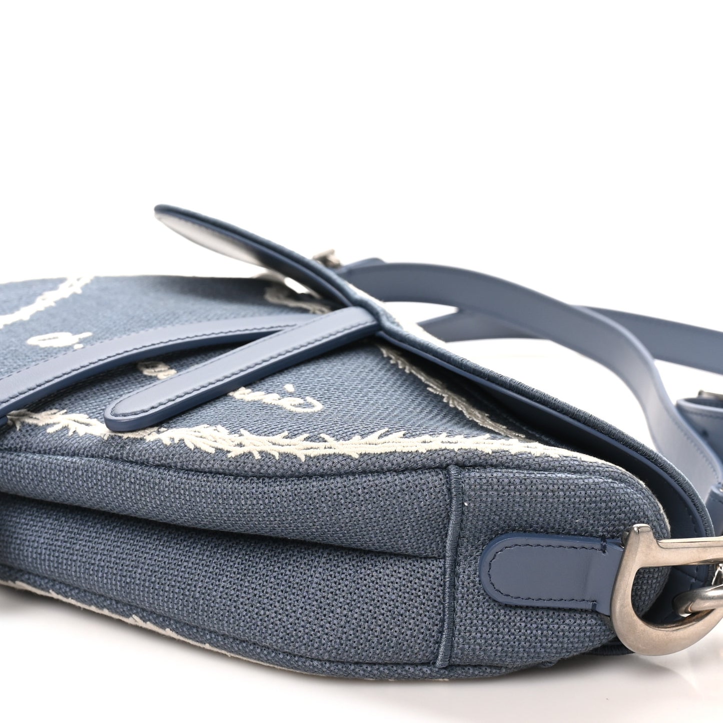 Cotton Canvas Embroidered Les Fleurs Du Mal Saddle Bag Blue