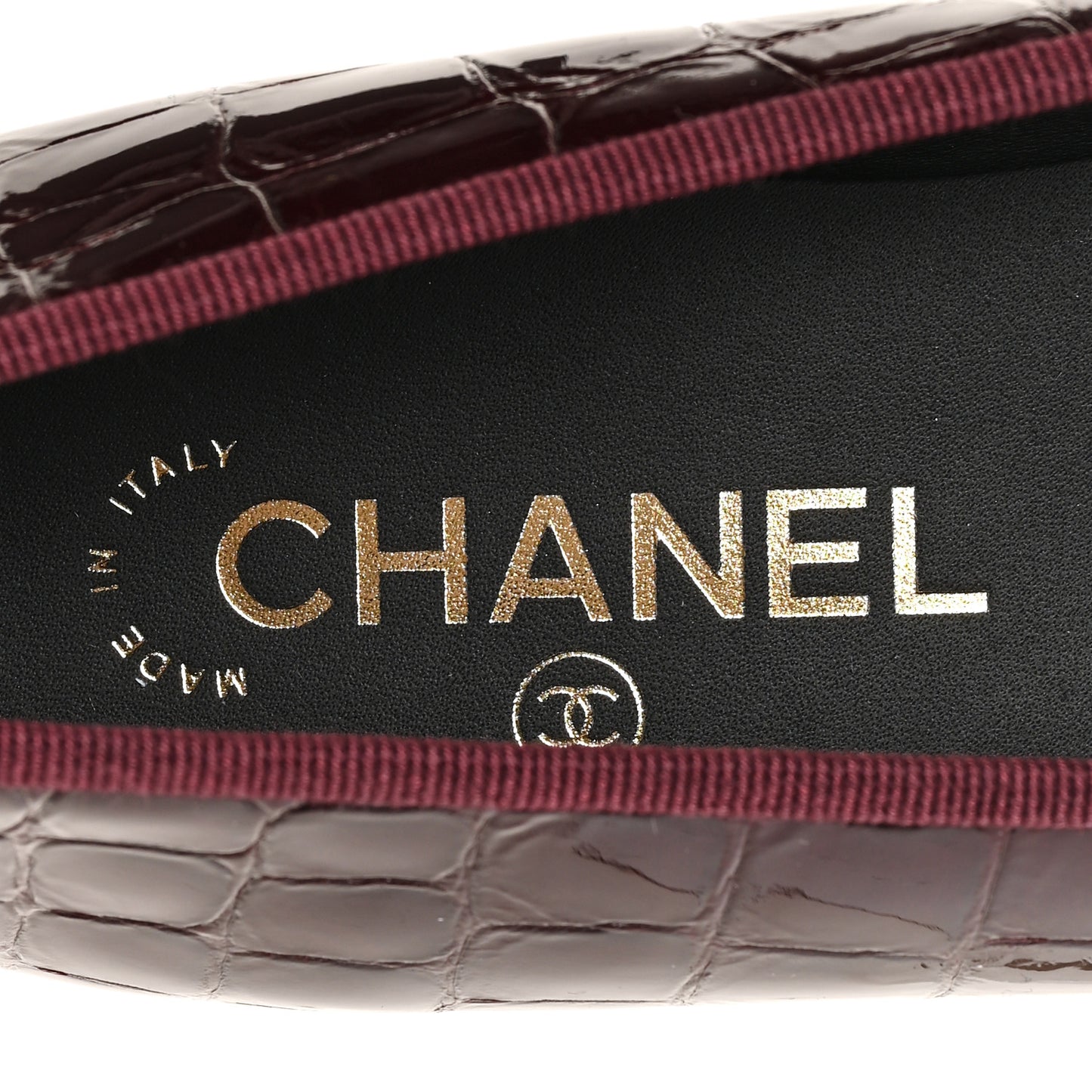 Crocodile Embossed Patent CC Cap Toe Ballerina Flats 40 Burgundy