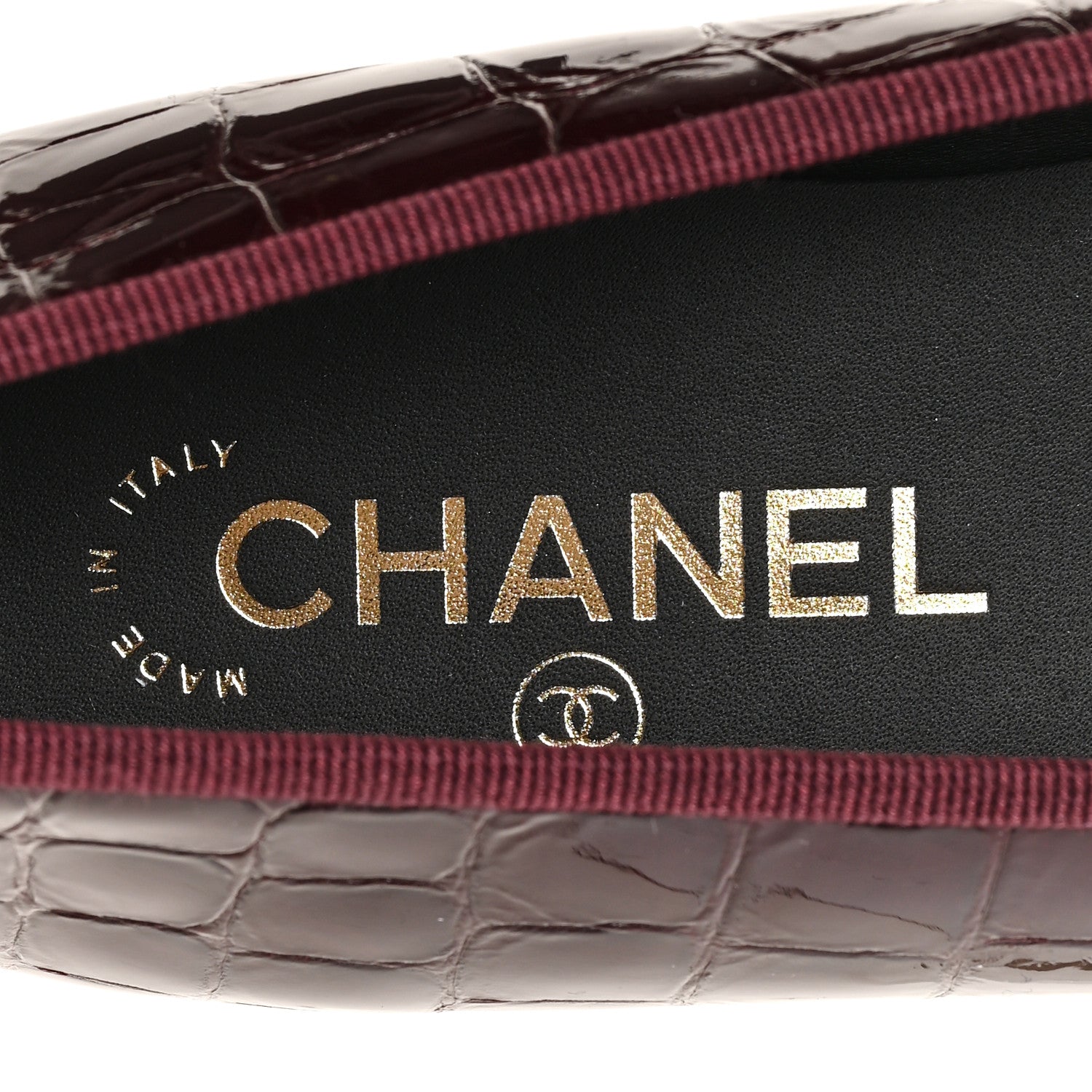 Chanel Crocodile Embossed Patent CC Cap Toe Ballerina Flats 40 Burgundy 8 of 9