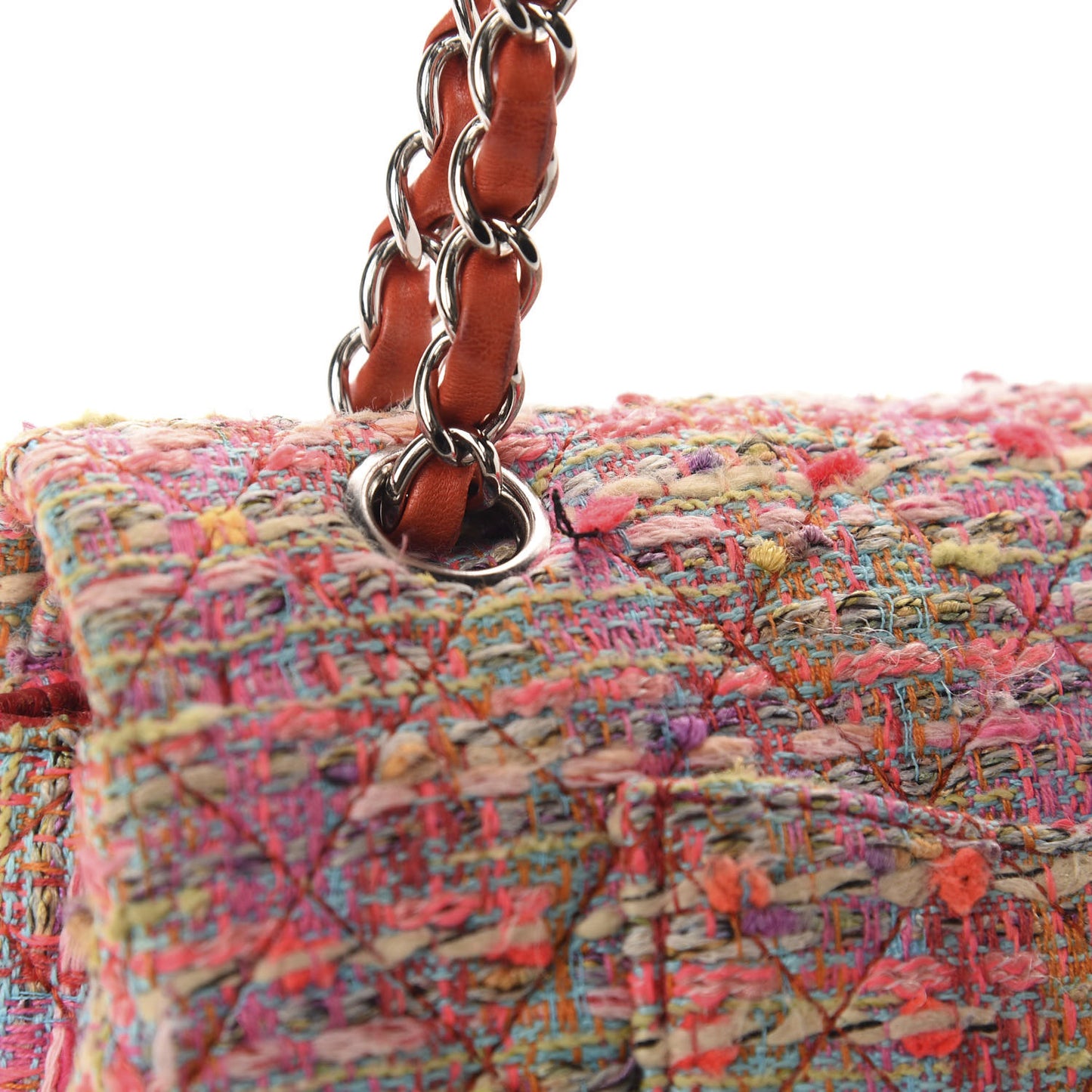 Tweed Quilted Medium Double Flap Pink