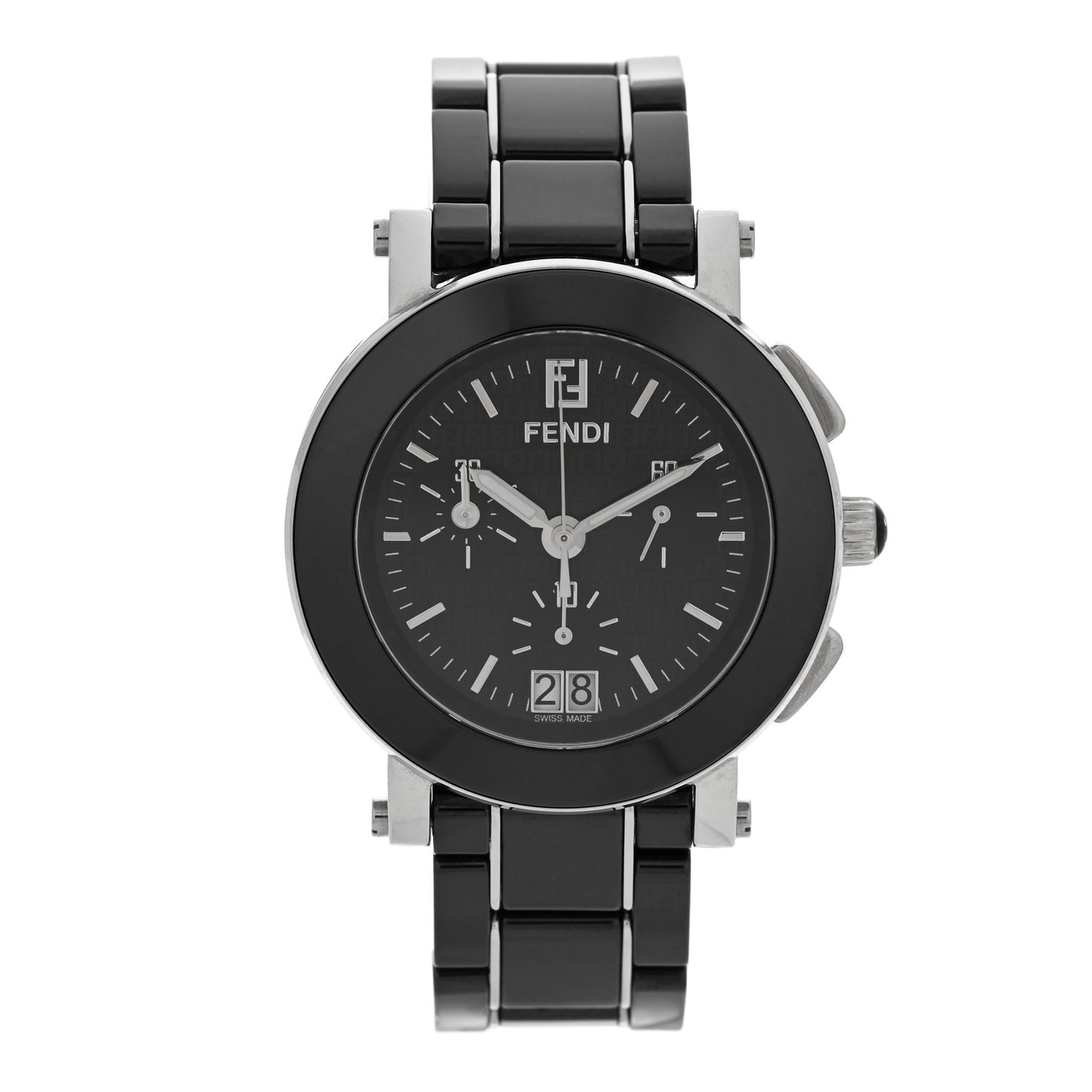 Stainless Steel Ceramic 38mm Chronograph Quartz Watch Black
