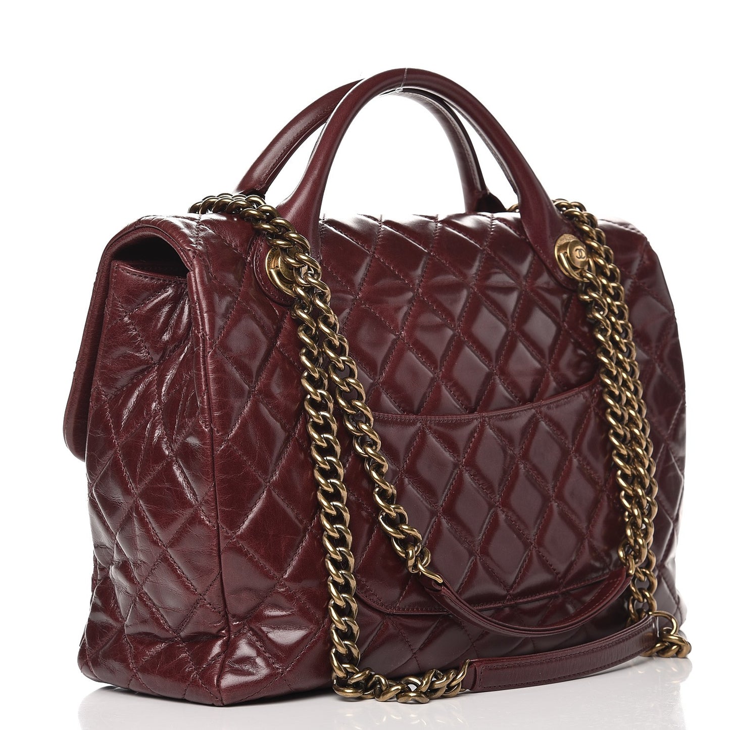 Glazed Calfskin Castle Rock Large Flap Burgundy