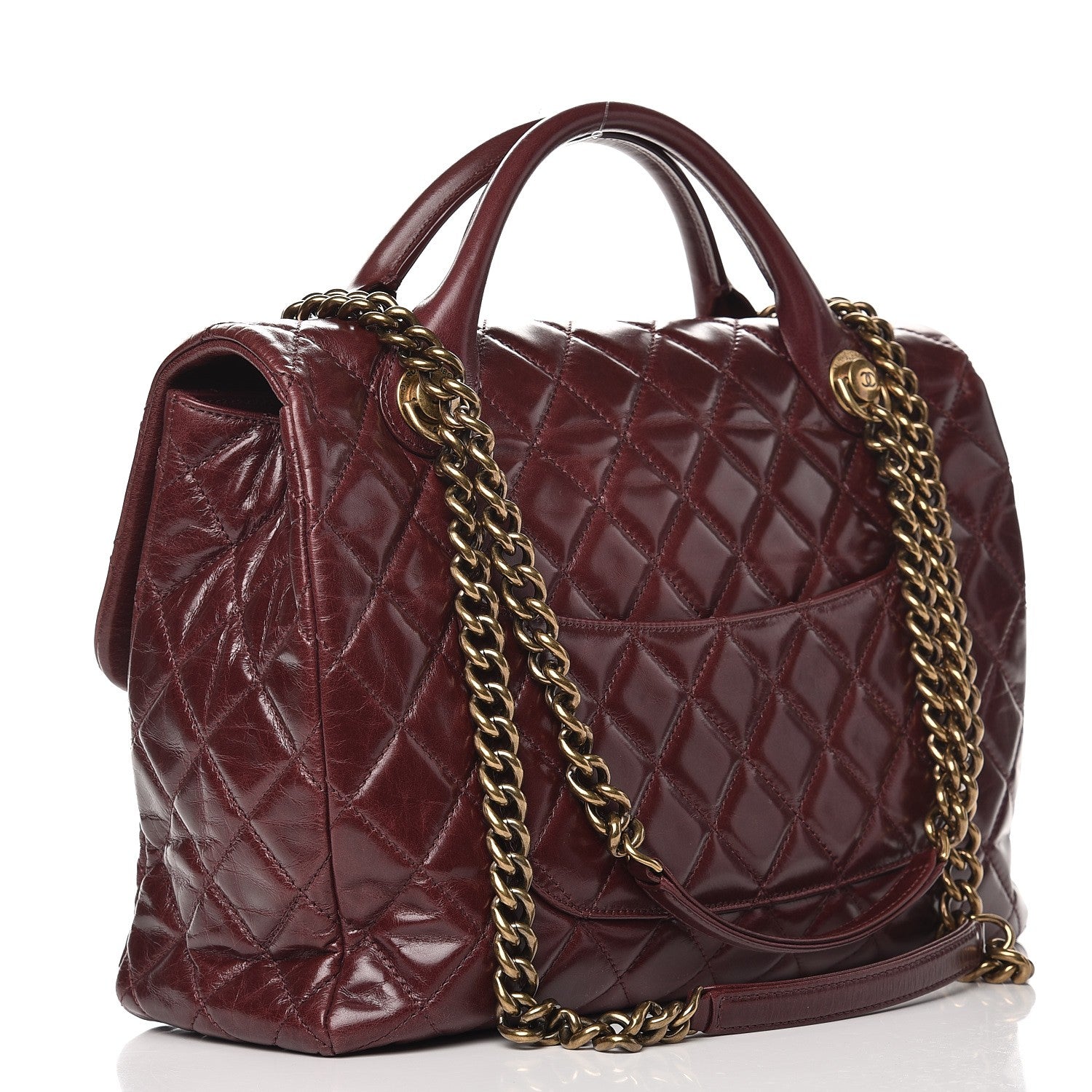 Chanel Glazed Calfskin Castle Rock Large Flap Burgundy 3 of 15