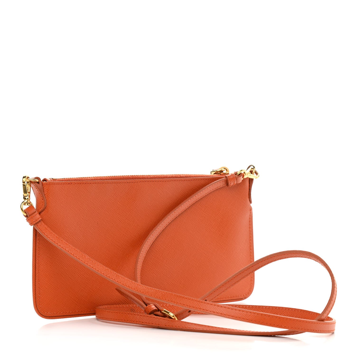 Prada Saffiano Lux Zip Crossbody Bag Papaya 2 of 10
