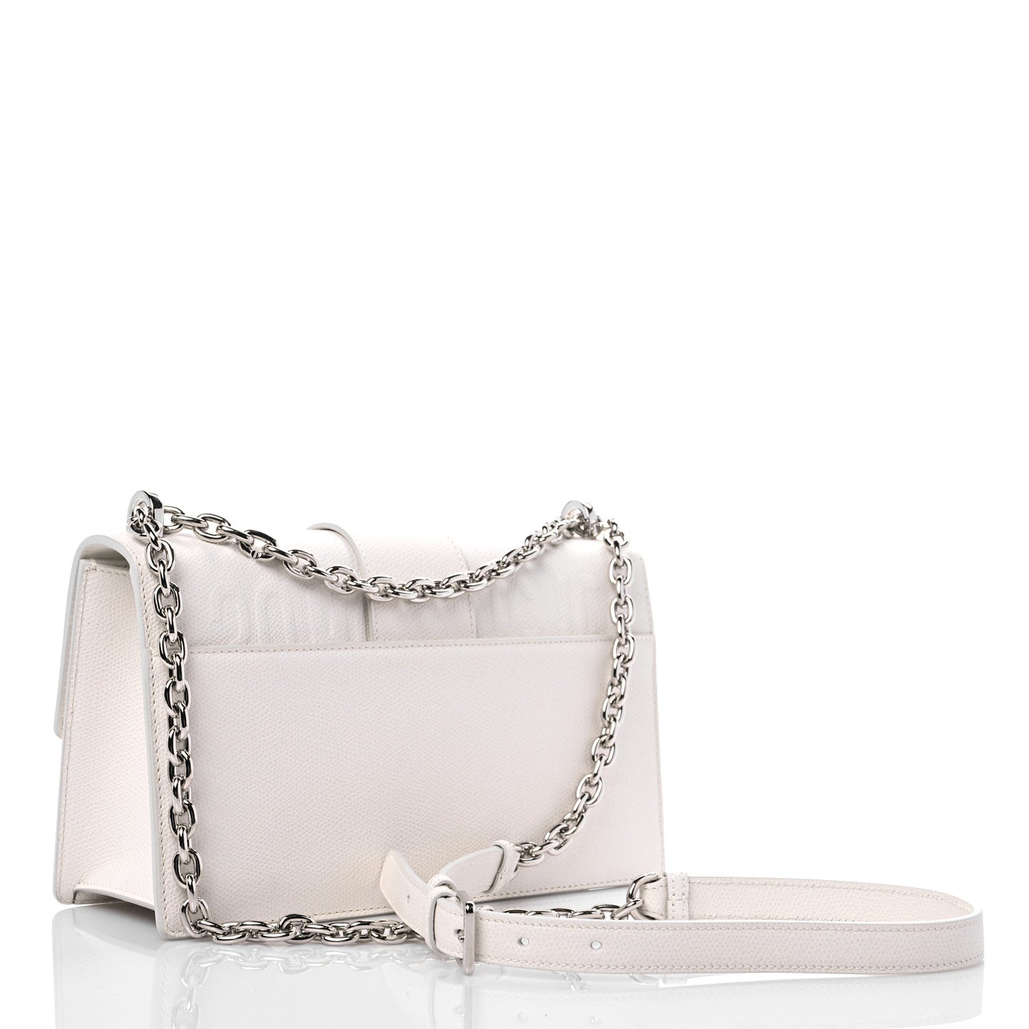 Grained Calfskin 30 Montaigne Chain Flap Bag White