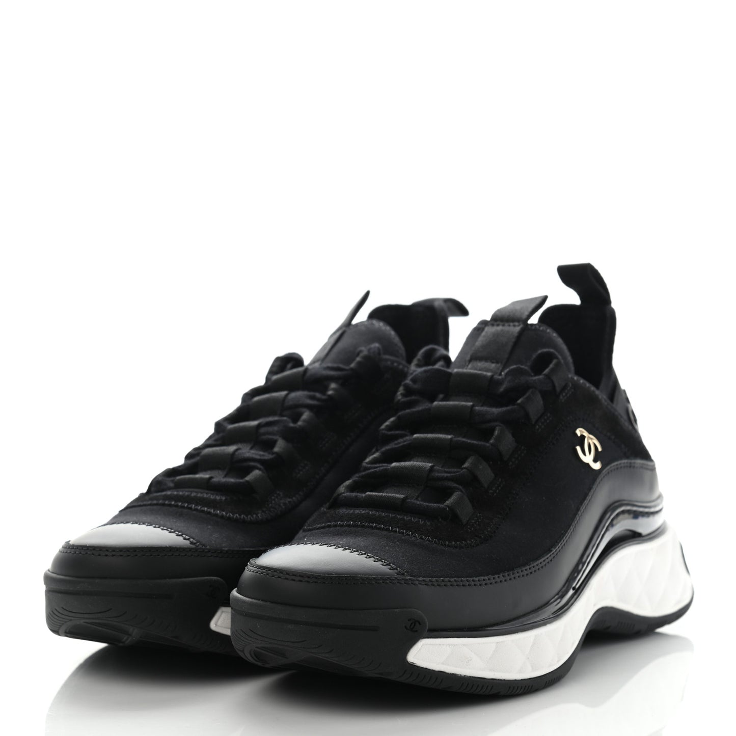 Velvet Calfskin Mixed Fibers CC Sneakers 38 Black